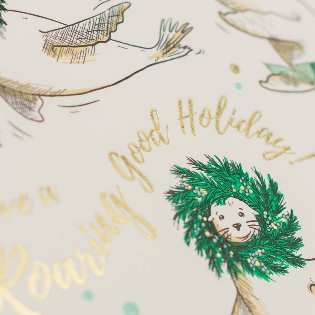 Holiday Roaring Sea Lions Card: Single Card