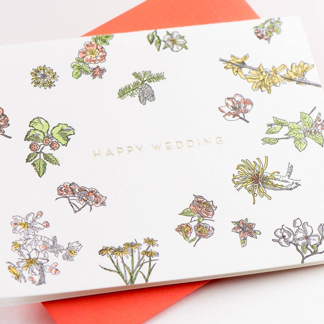 Happy Wedding Floral Card: Single Card