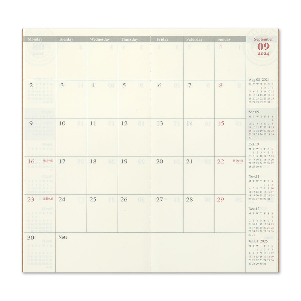 Traveler's Notebook 2024 Monthly Refill- Regular