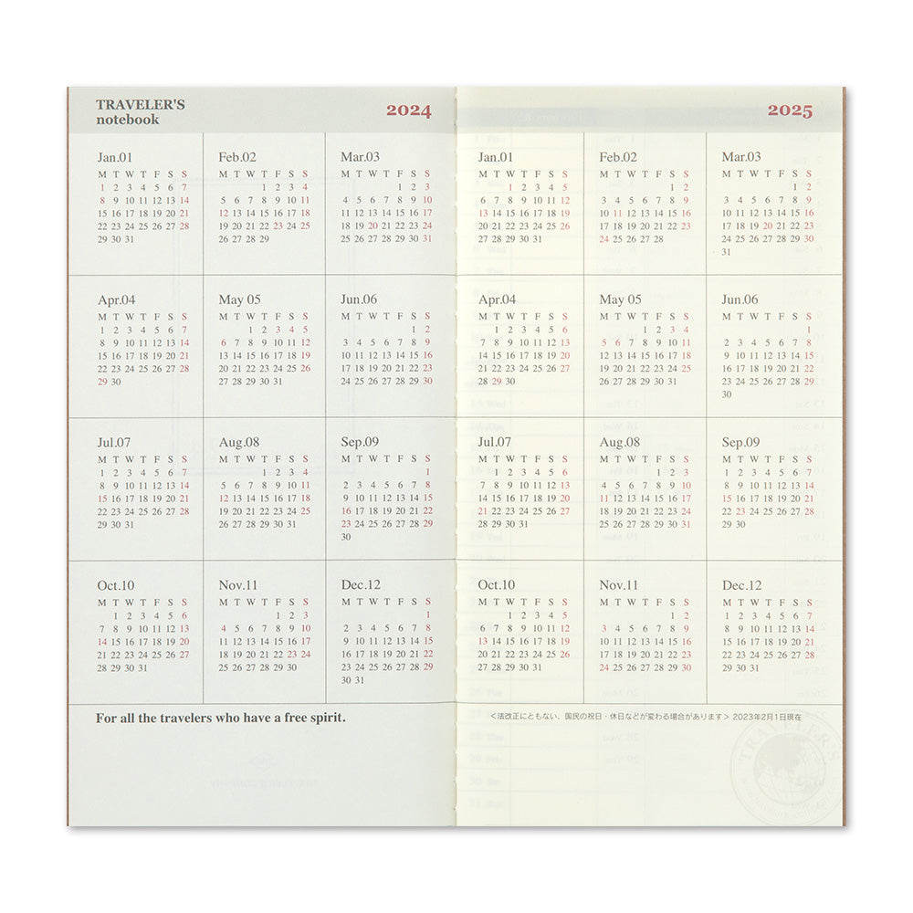 Traveler's Notebook 2024 Weekly Vertical Refill- Regular