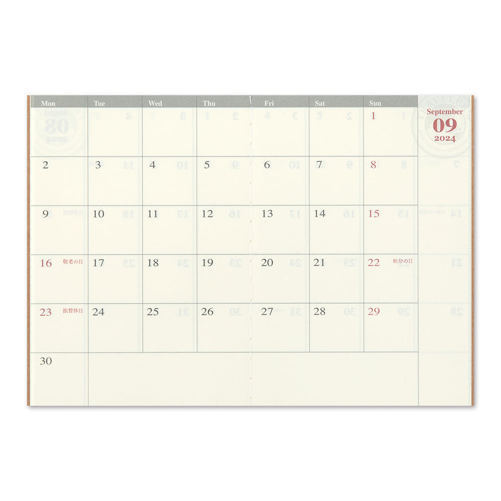 Traveler's Notebook 2024 Monthly Refill- Passport