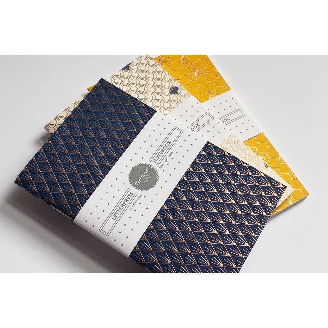 Set of 3 Pocket Letterpress Notebooks - Geometric Foil: Plain Pages