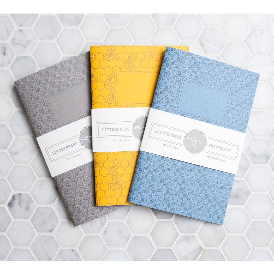 Set of 3 Pocket Letterpress Notebooks - Geometric