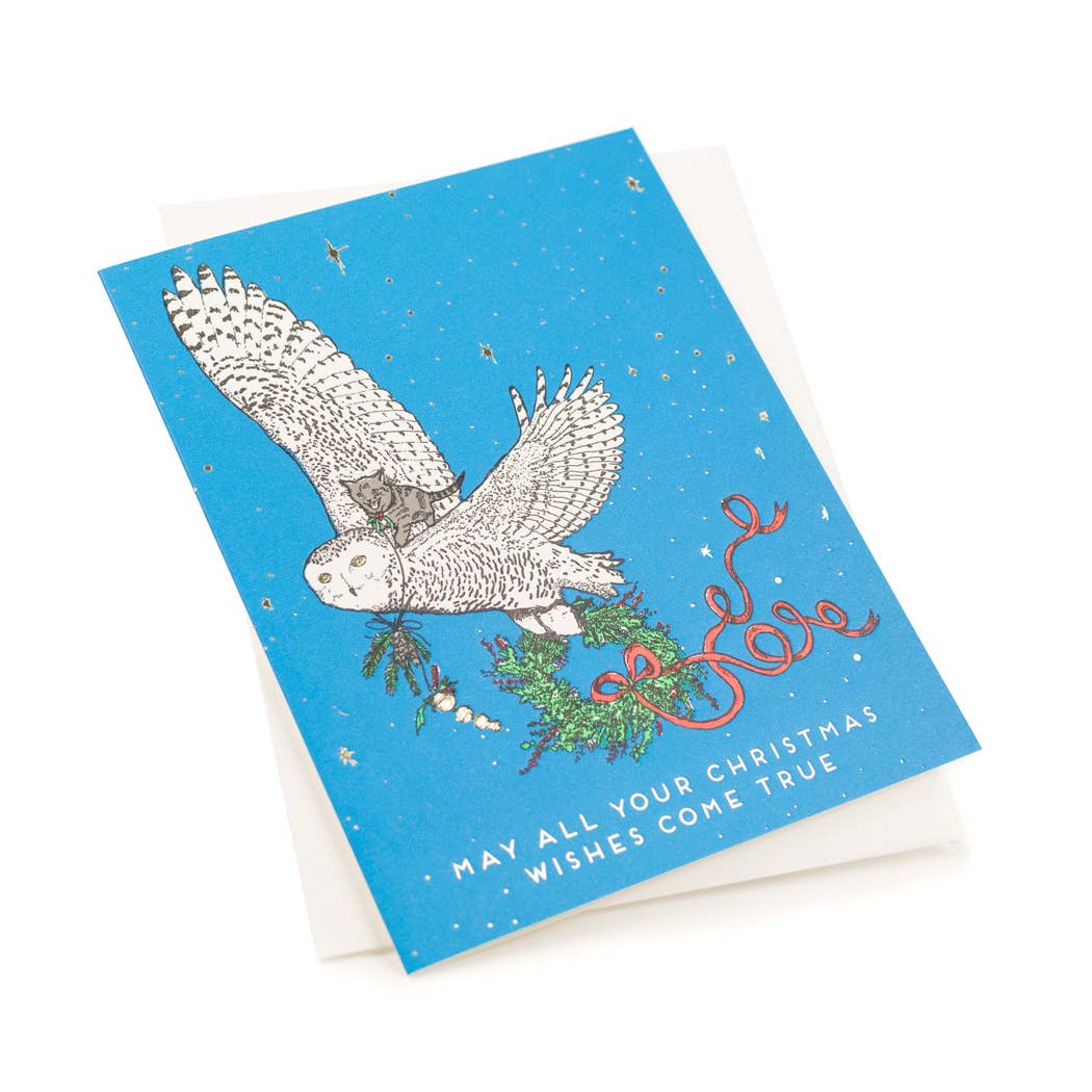 Holiday Owl and Kitty Card: Single Card