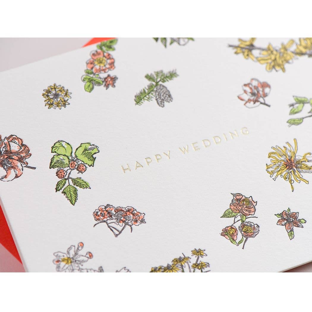 Happy Wedding Floral Card: Single Card