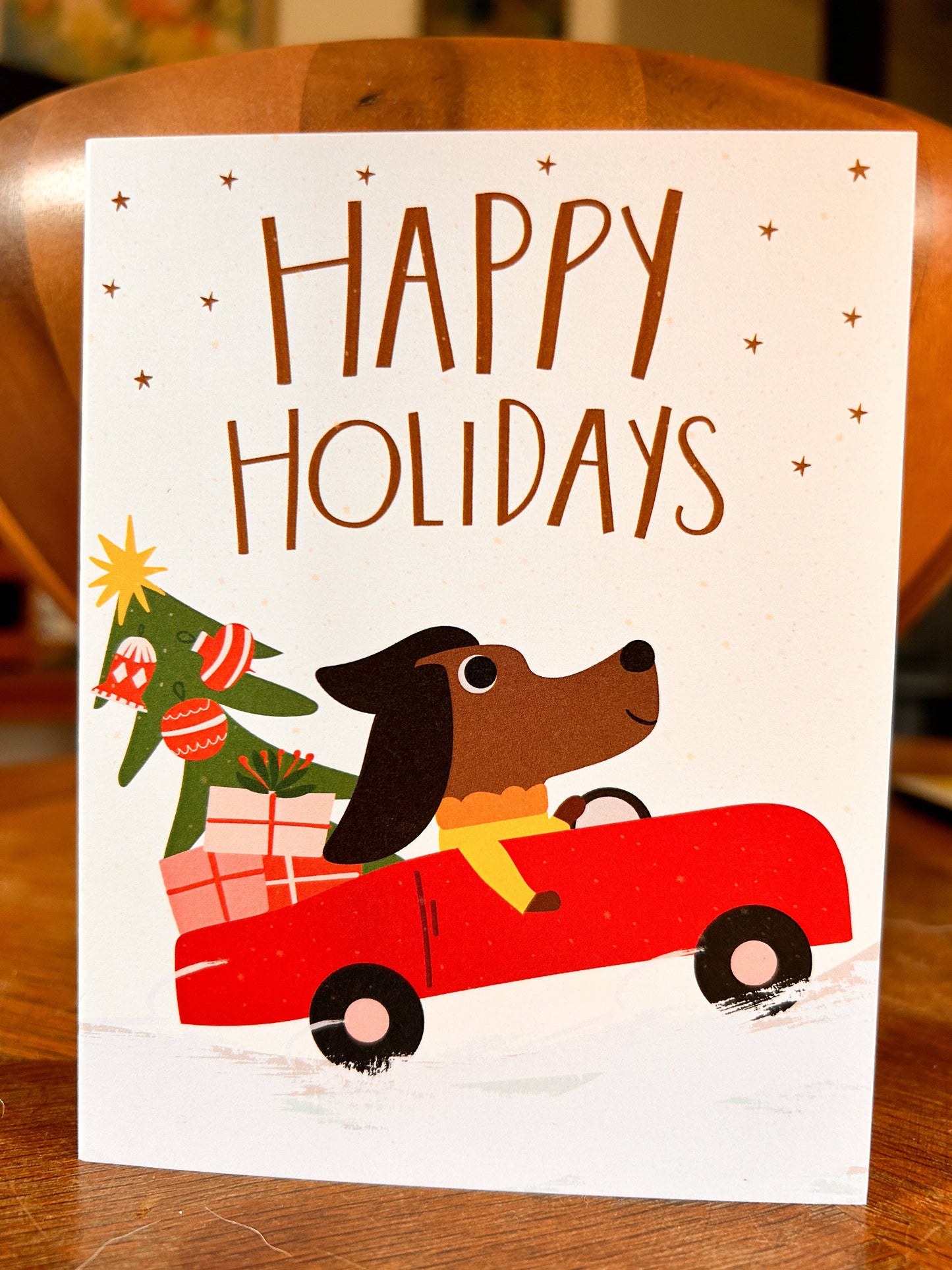 Happy Holidays Dog in Car