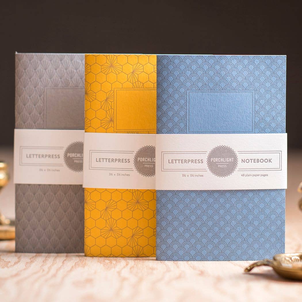 Set of 3 Pocket Letterpress Notebooks - Geometric