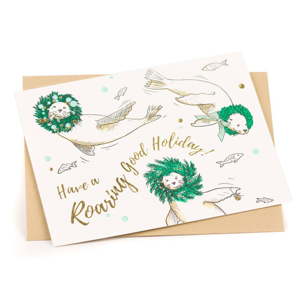 Holiday Roaring Sea Lions Card: Single Card