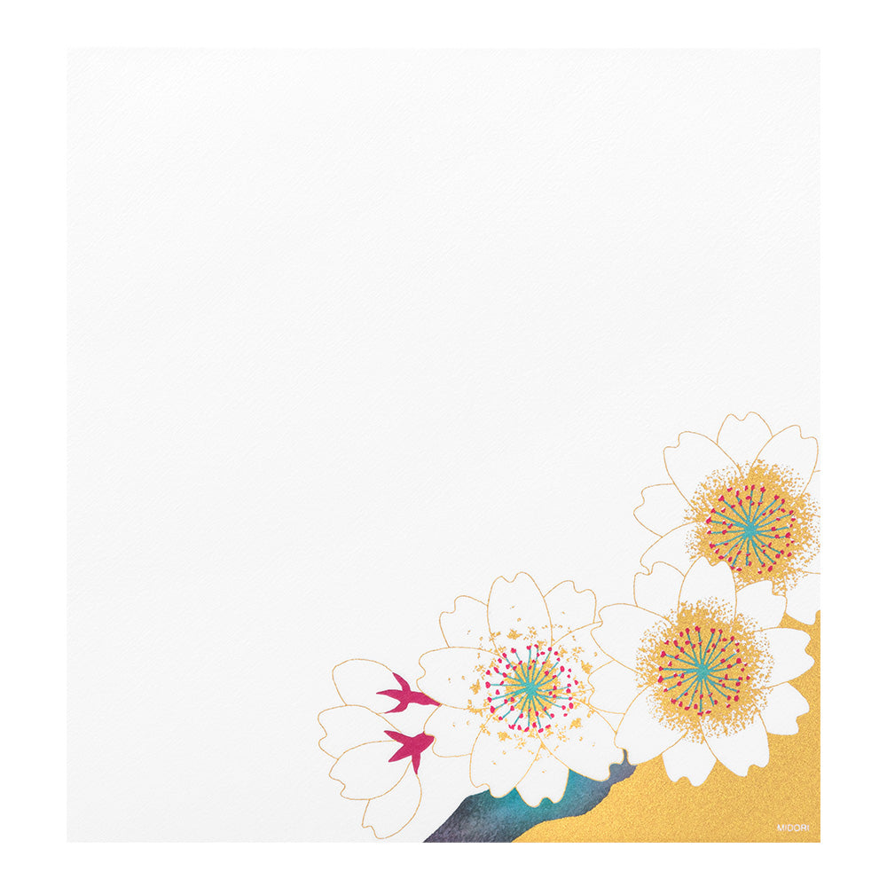 Midori Letter Pad 129 Silk-Printing Cherry Blossom Gold
