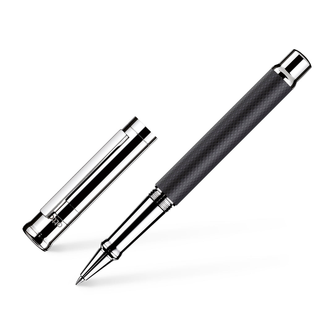 Otto Hutt Deign04 Rollerball Pen- Matte Black with Guilloche & Platinum