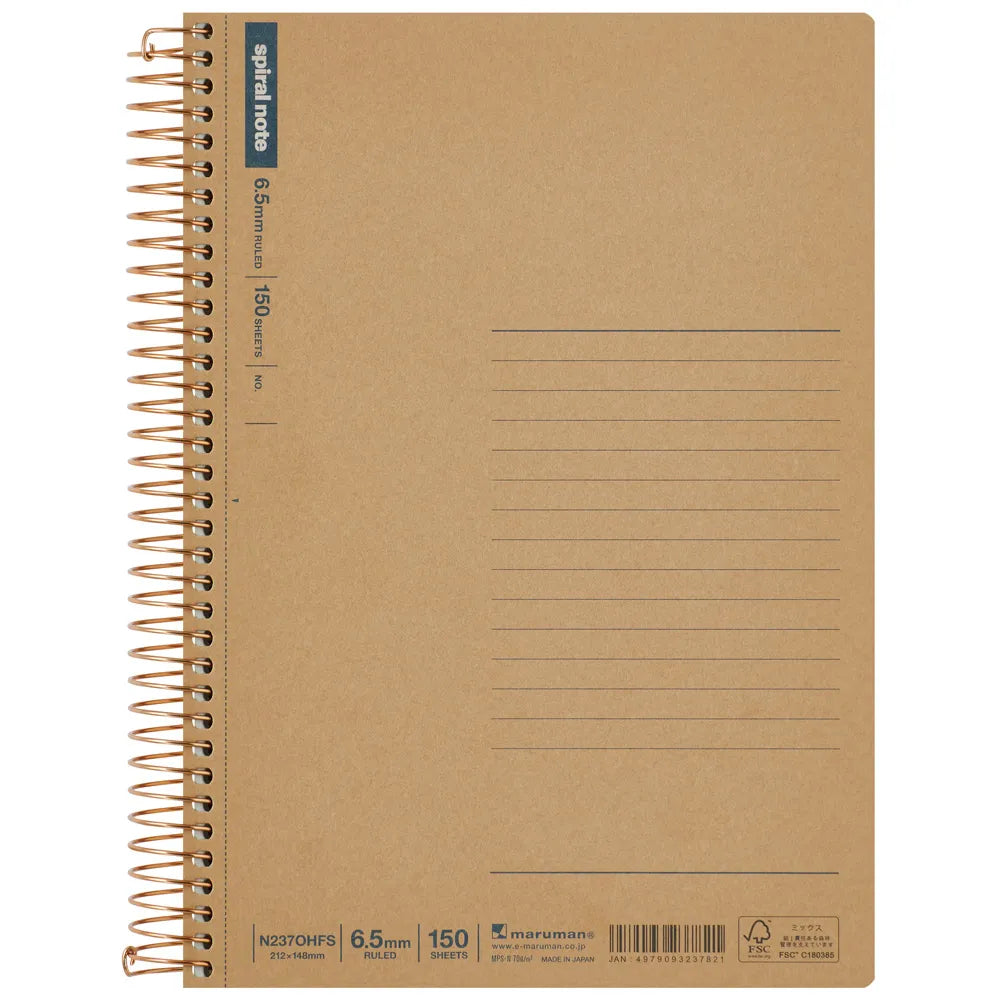 Maruman A5 Spiral Notebook Basic Horizontal Lines 150 sheets 6.5mm