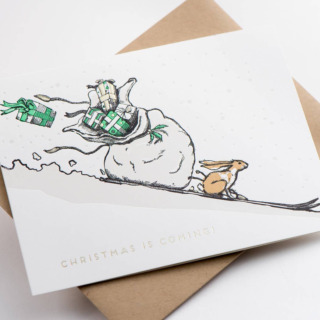 Christmas is Coming Rabbit Card: Single Card