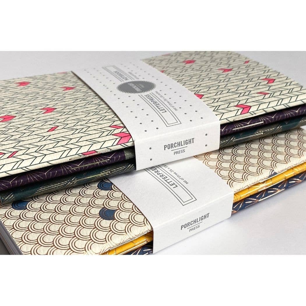 Set of 3 Pocket Letterpress Notebooks - Geometric Foil: Plain Pages