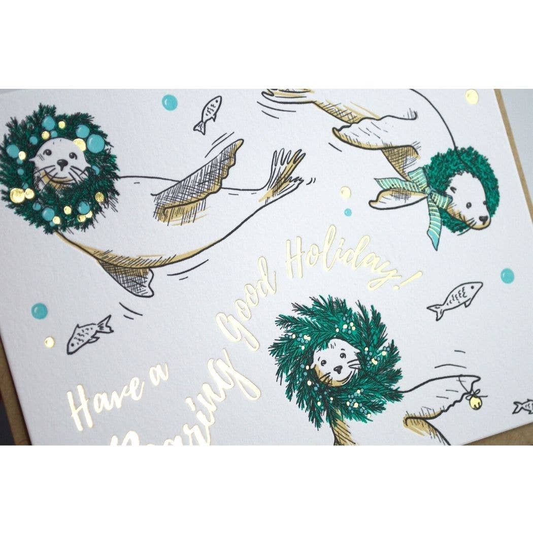 Holiday Roaring Sea Lions Card: Single Card