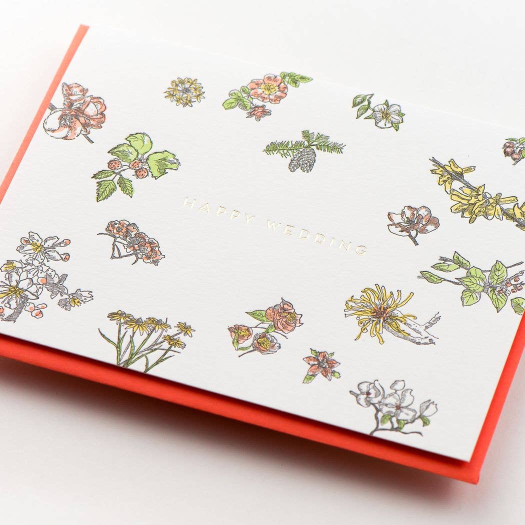 Happy Wedding Floral Card: Single Card