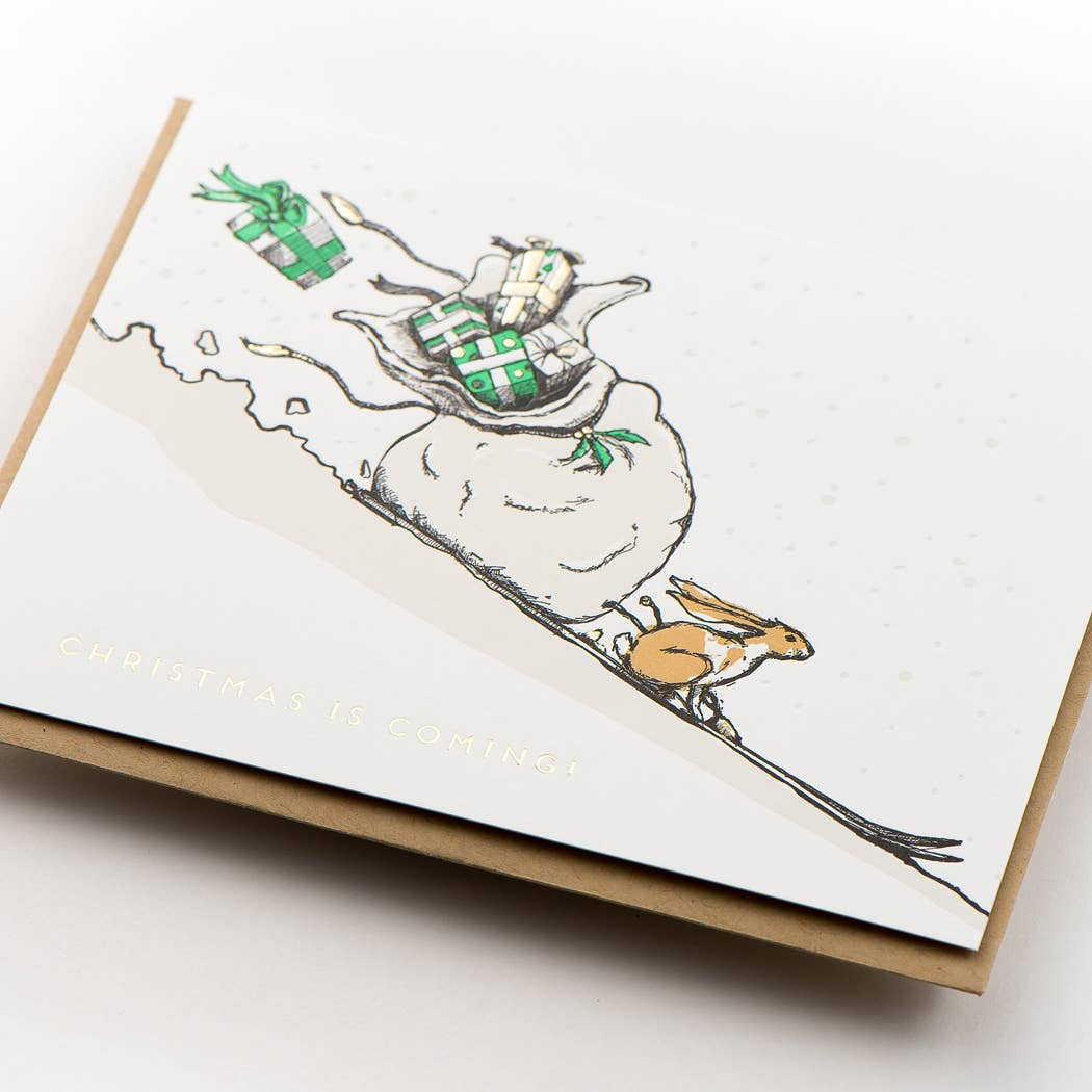 Christmas is Coming Rabbit Card: Single Card
