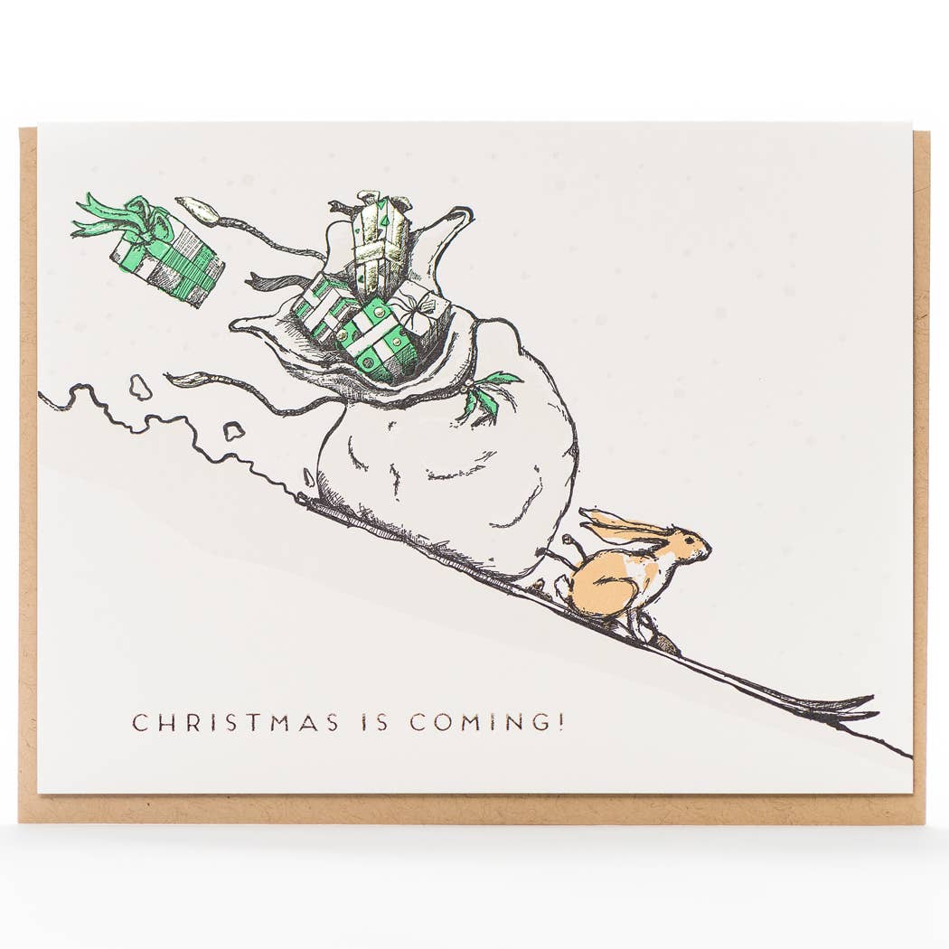 Christmas is Coming Rabbit Card: Single Card