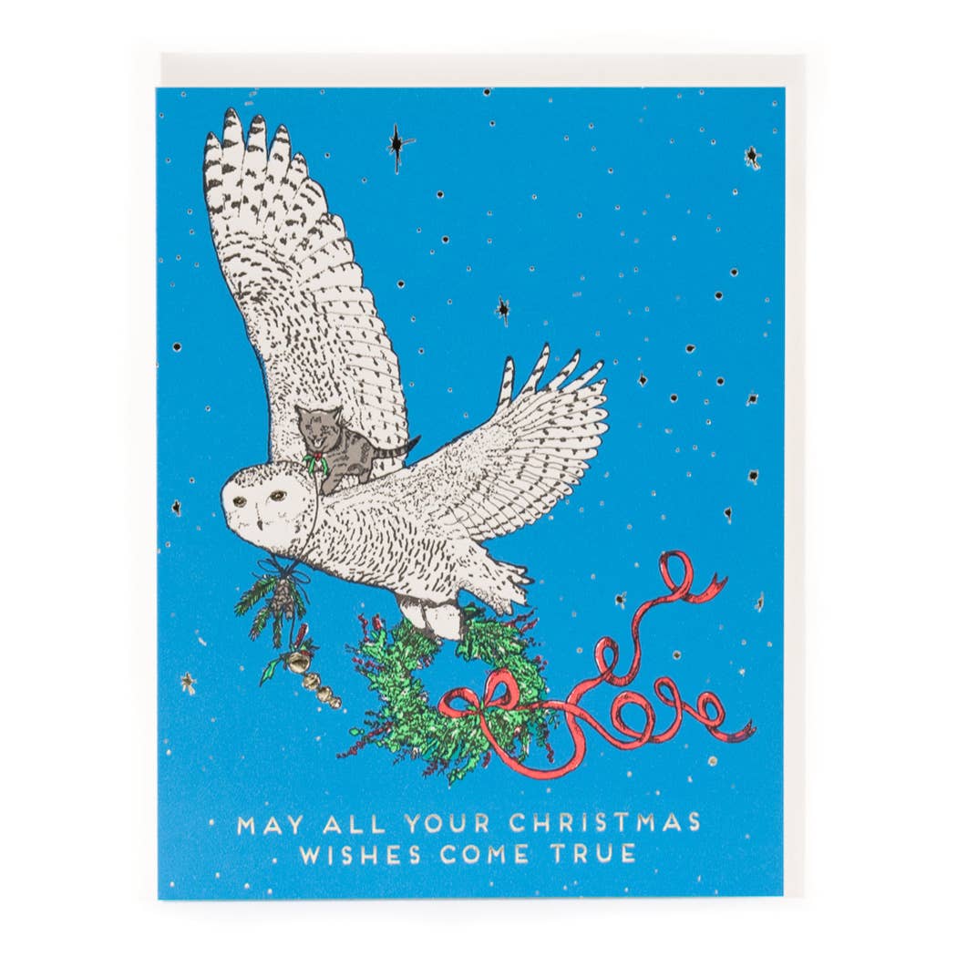 Holiday Owl and Kitty Card: Single Card