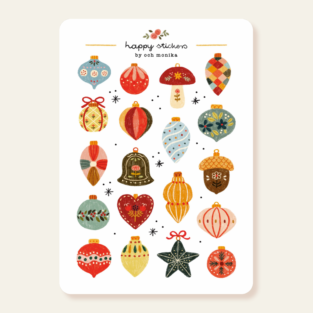 Christmas Baubles - Sticker Sheet | Festive Holiday Decor