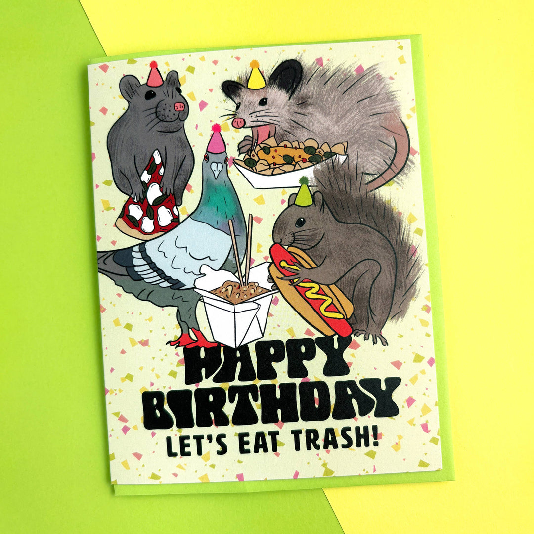 Trash Animals Birthday Card: Clear sleeve