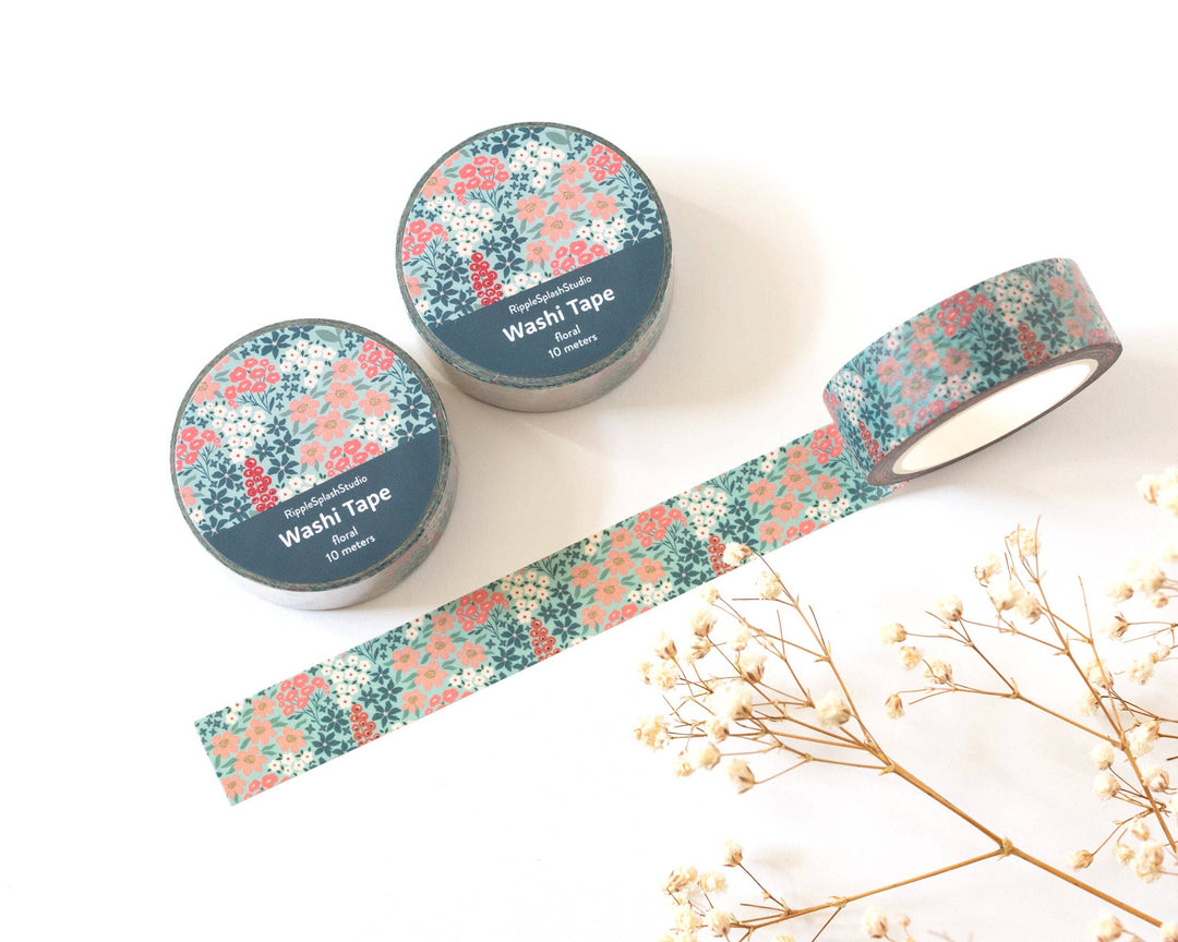 Teal Garden Floral Washi Tape