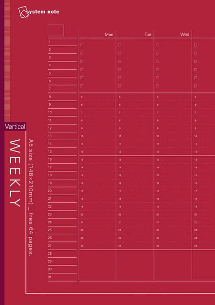 Raymay Fuji A5 Weekly Schedule Notebook - Red