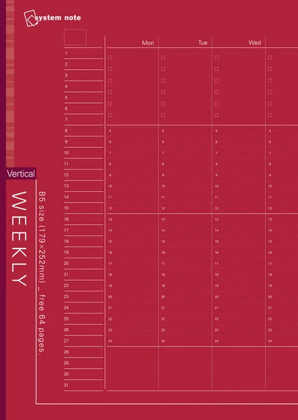 Raymay Fuji B5 Weekly Schedule Notebook - Red