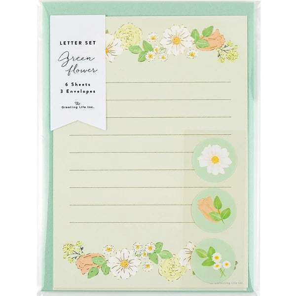 Greeting Life Letter Set- Flowers/Green