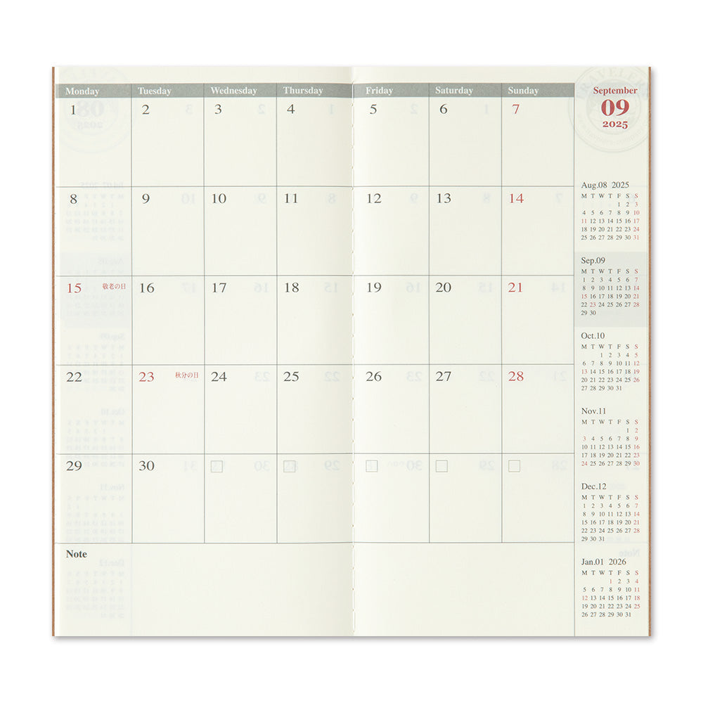 TRAVELER'S notebook 'Love and Trip'  Monthly Calendar Insert- Regular