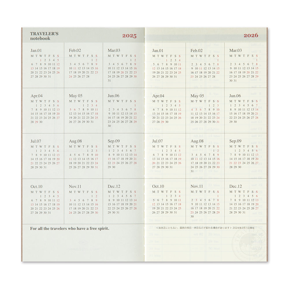 TRAVELER'S notebook 'Love and Trip'  Weekly + Memo 2025 Calendar Insert- Regular