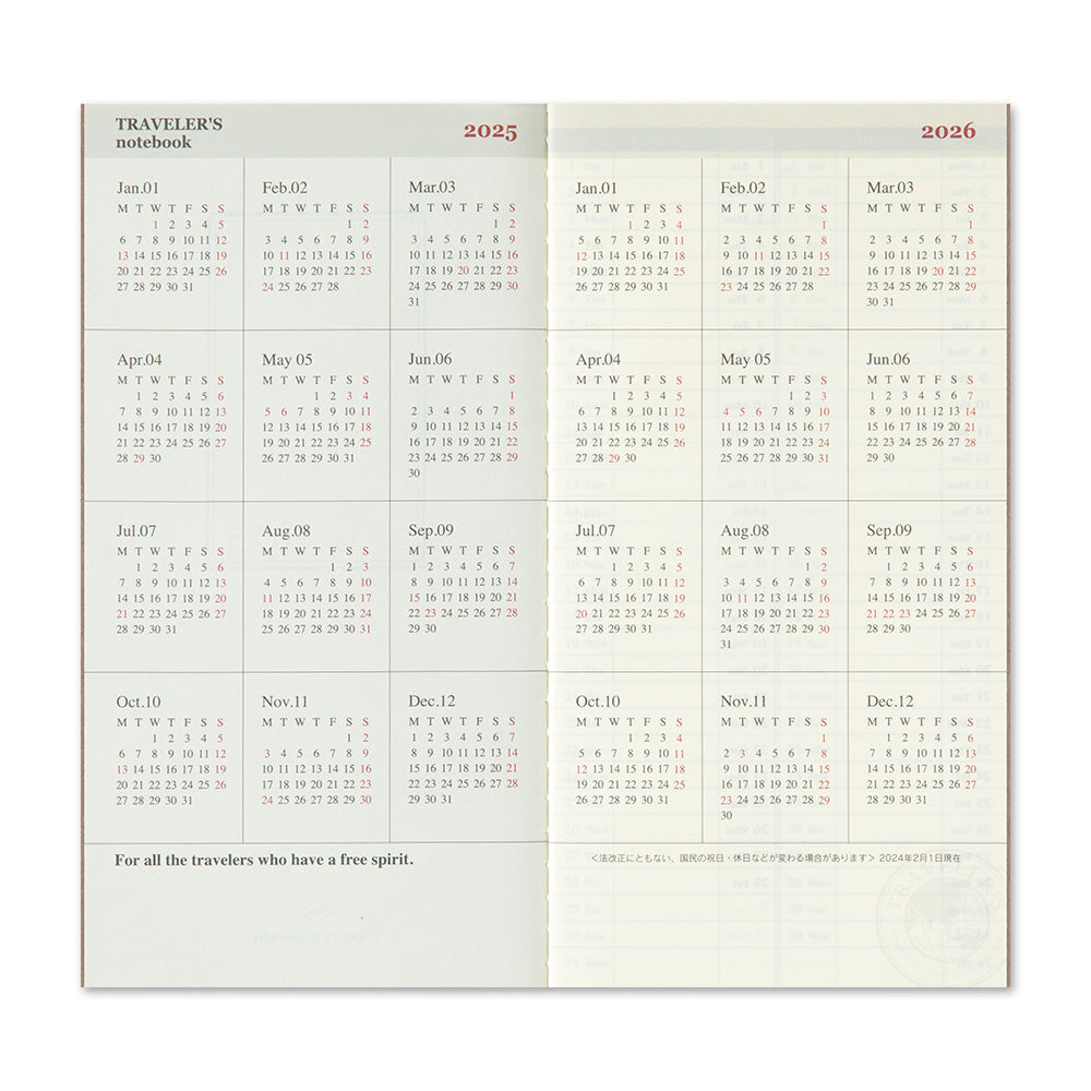 TRAVELER'S notebook 'Love and Trip'  Weekly Vertical 2025 Calendar Insert- Regular