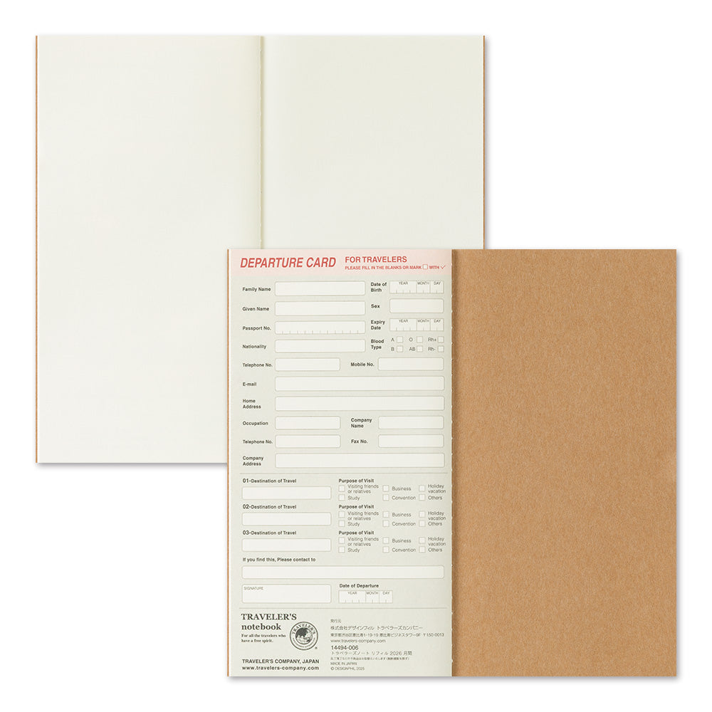 TRAVELER'S notebook Refill 2026 Monthly- Regular