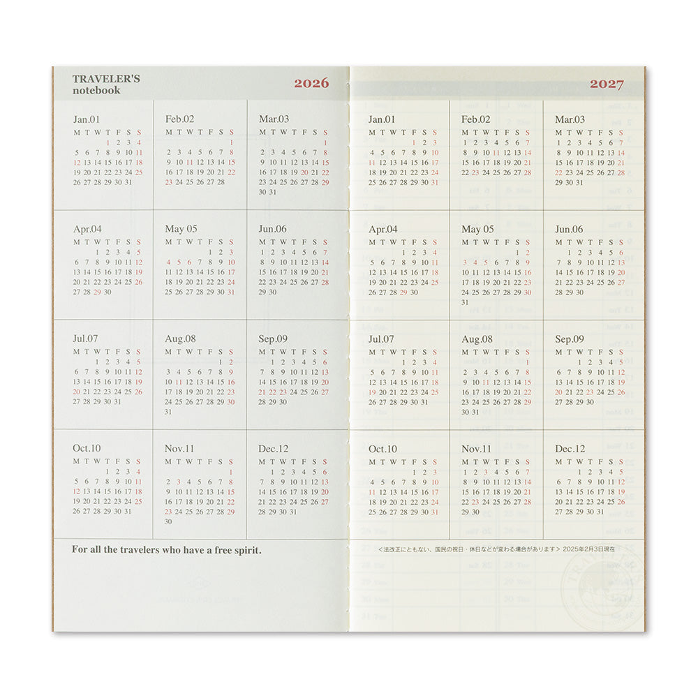 TRAVELER'S notebook Refill 2026 Weekly + Memo