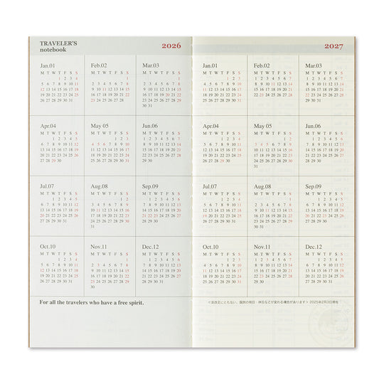 TRAVELER'S notebook Refill 2026 Weekly + Memo