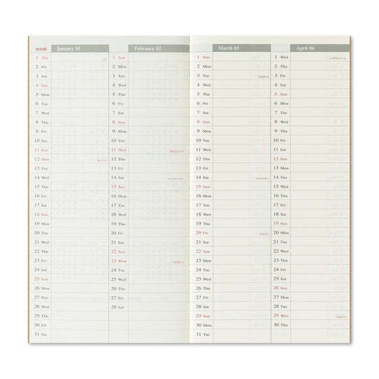 TRAVELER'S notebook Refill 2026 Weekly + Memo