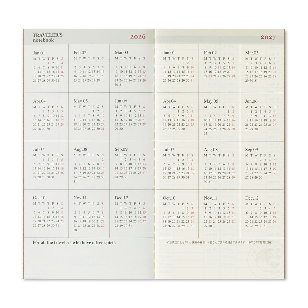 TRAVELER'S notebook Refill 2026 Weekly Vertical