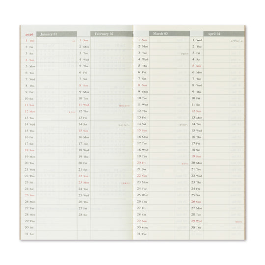 TRAVELER'S notebook Refill 2026 Weekly Vertical