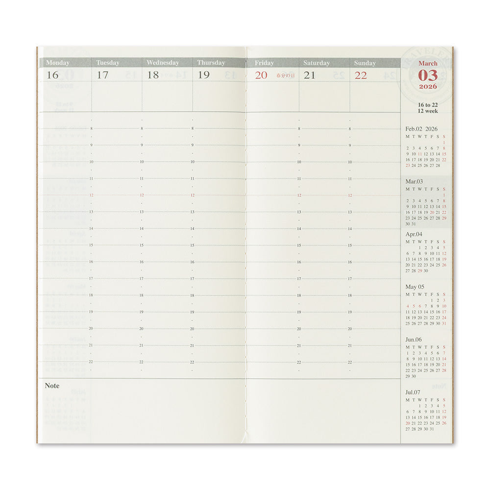 TRAVELER'S notebook Refill 2026 Weekly Vertical