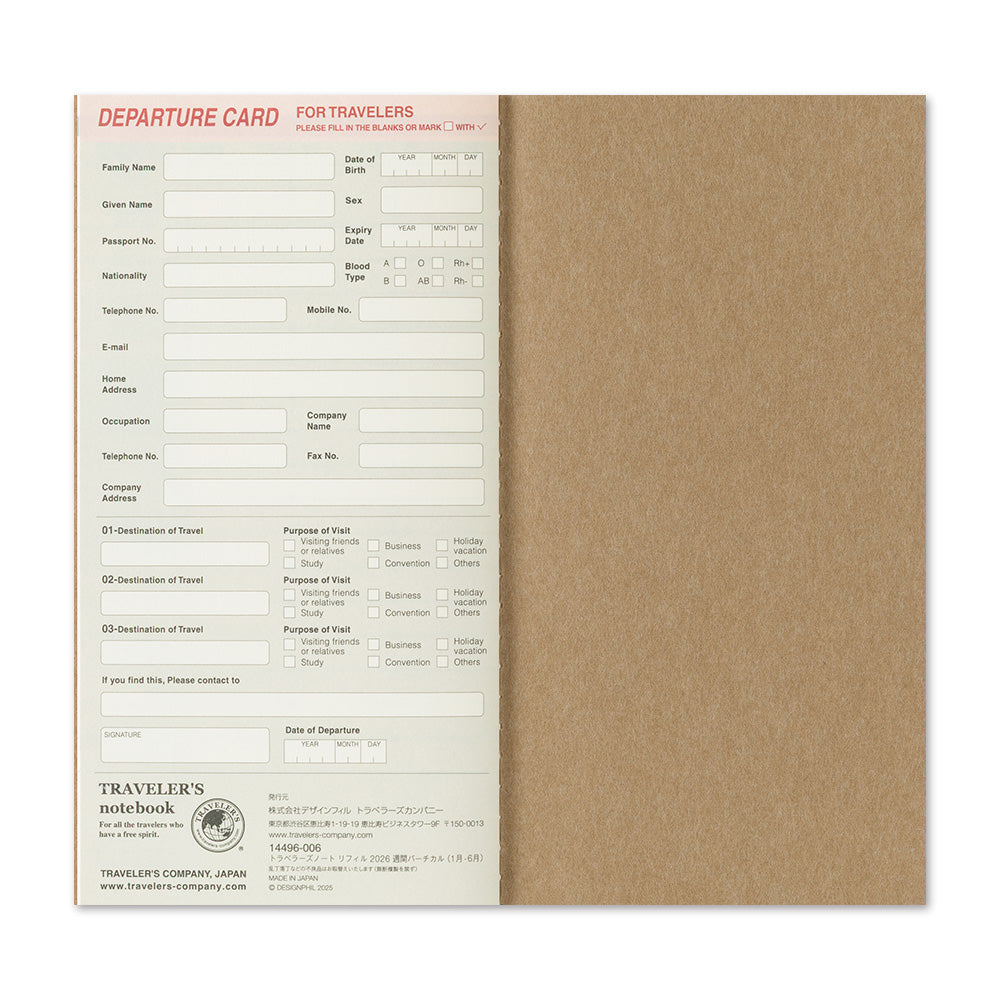 TRAVELER'S notebook Refill 2026 Weekly Vertical