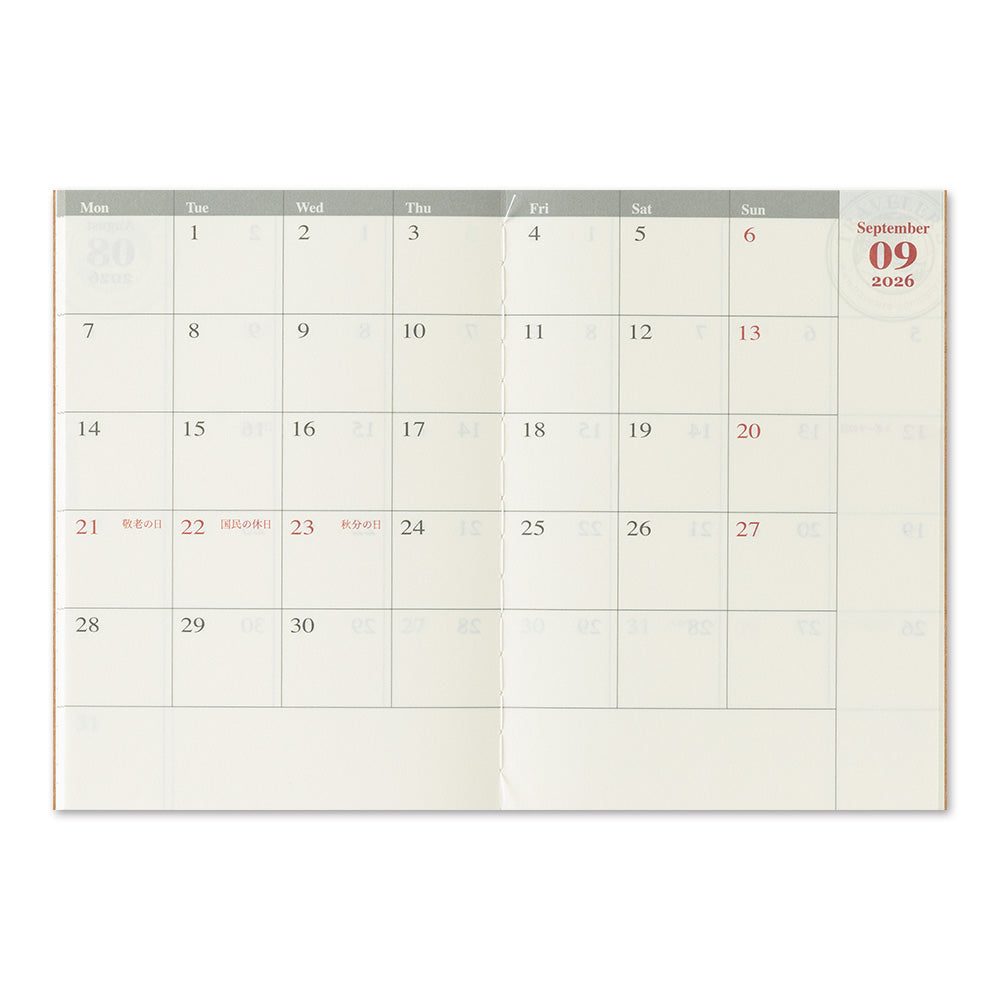 TRAVELER'S notebook Passport Size Refill 2026 Monthly