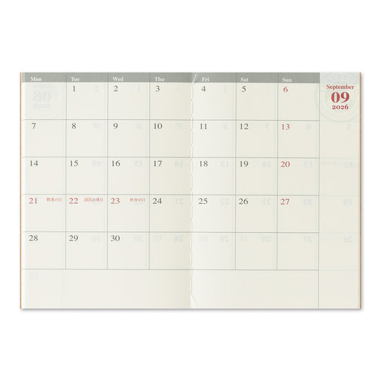 TRAVELER'S notebook Passport Size Refill 2026 Monthly