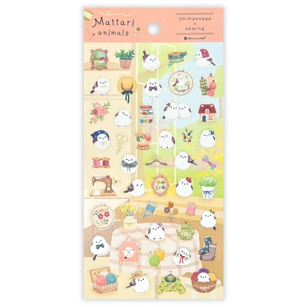 NB Co Stickers Large Clear Sticker: Relaxing Long-tailed Tit and Sewing