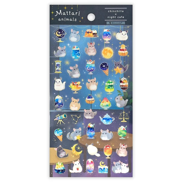 NB Co Stickers Large Clear Sticker: Relaxing Chinchilla and Night Café