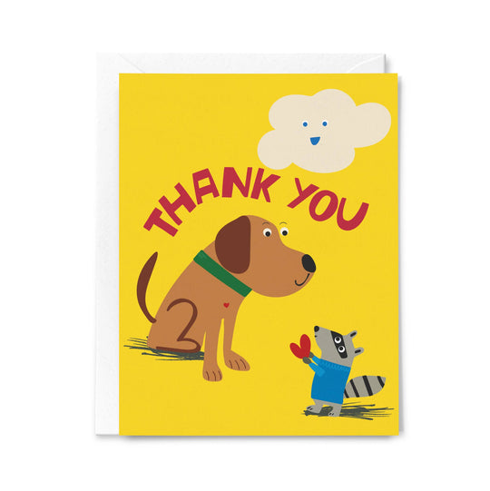 Thank You Dog and Racoon Greeting Card