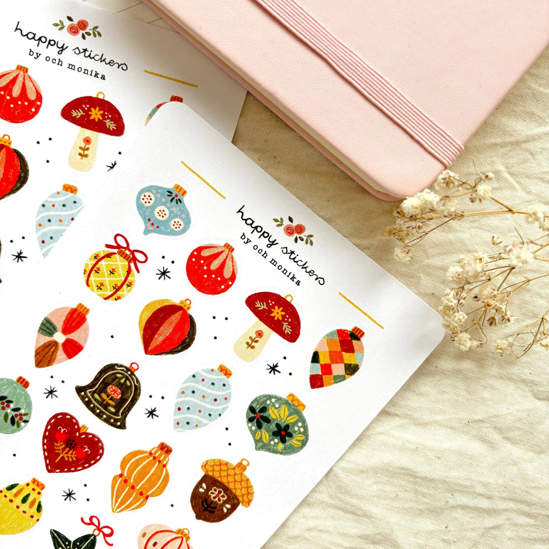 Christmas Baubles - Sticker Sheet | Festive Holiday Decor
