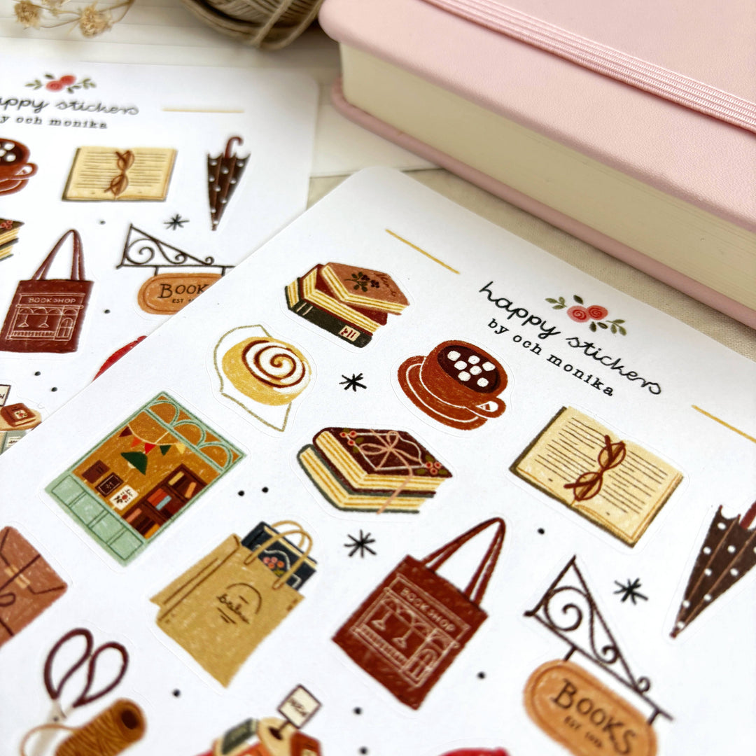 Rainy Bookshop - Sticker Sheet | Reading Planner Stickers