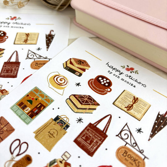 Rainy Bookshop - Sticker Sheet | Reading Planner Stickers