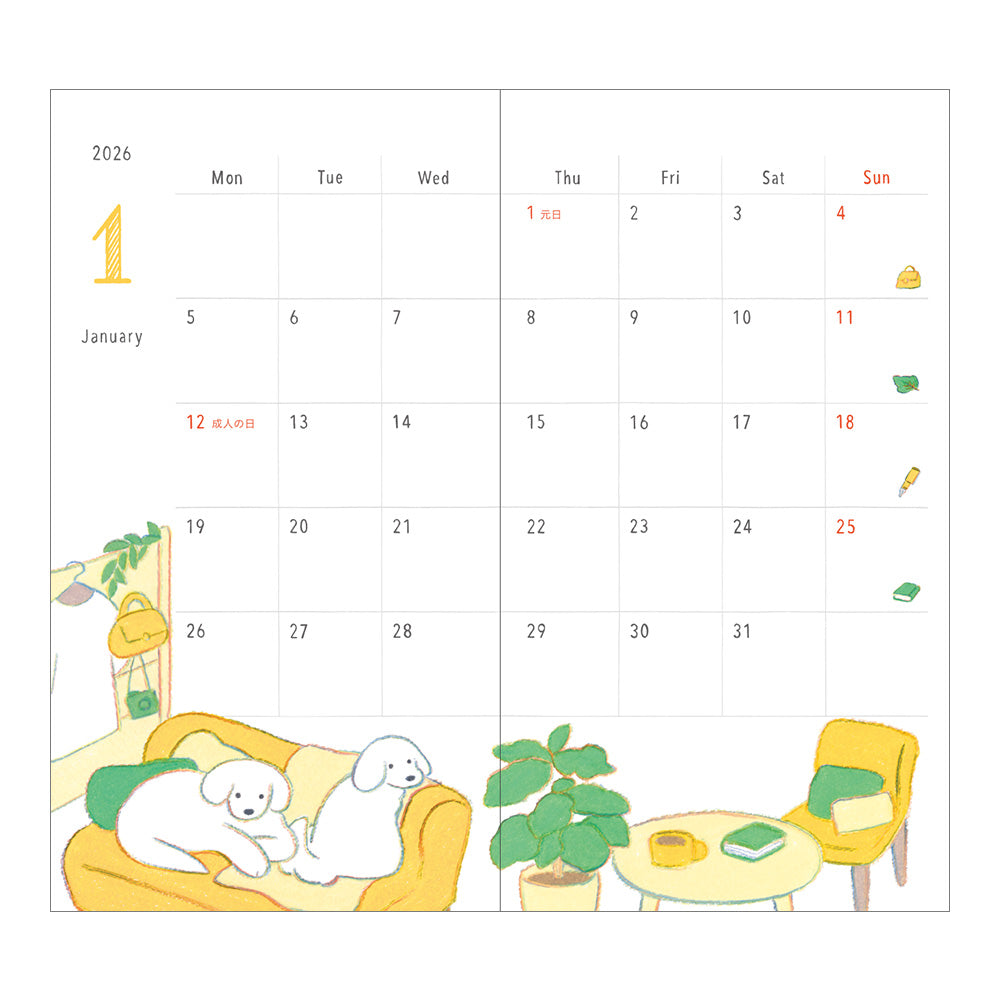 Midori Pocket Diary <Slim>  Dog 2026