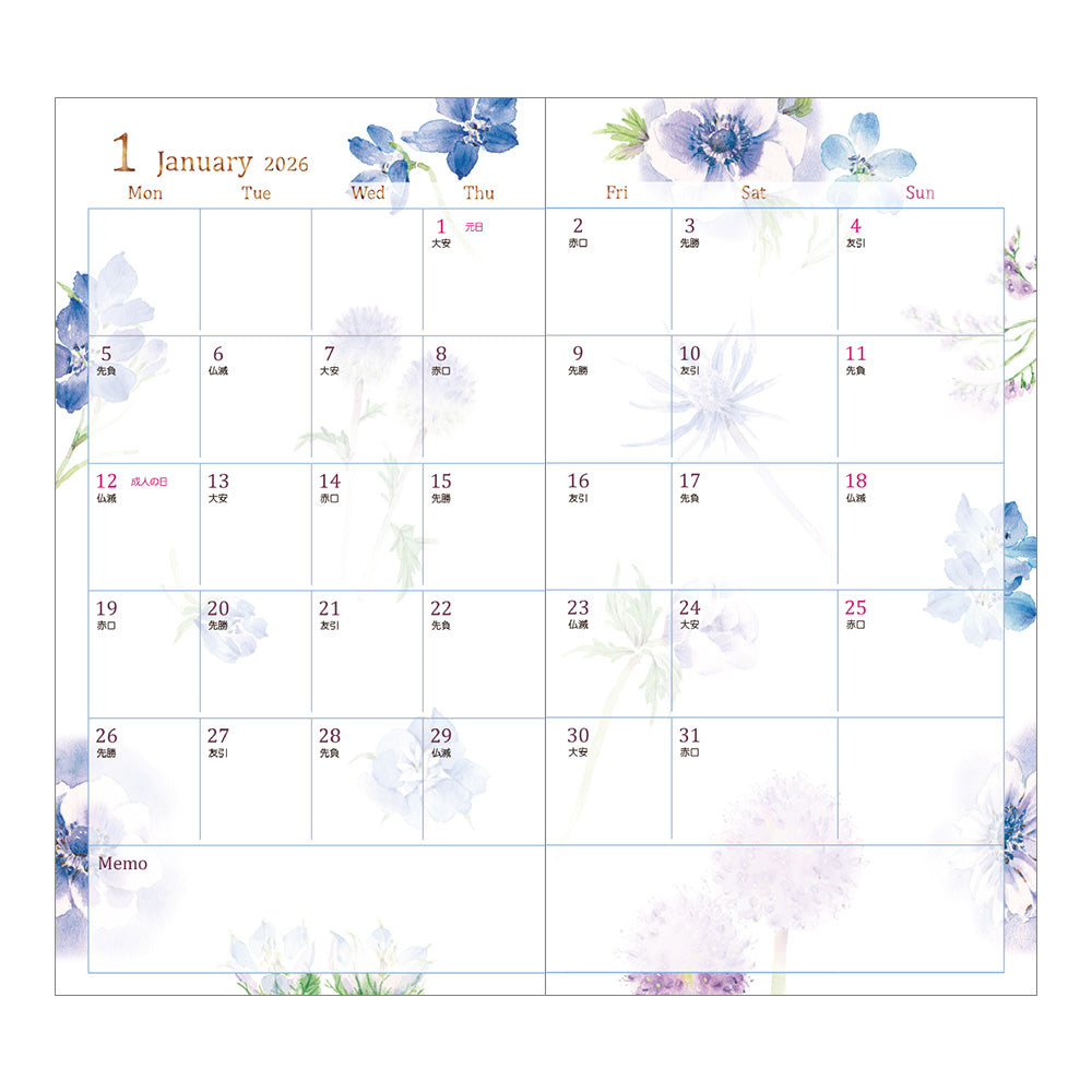 Midori Pocket Diary <Slim> Country Time Flower 2026