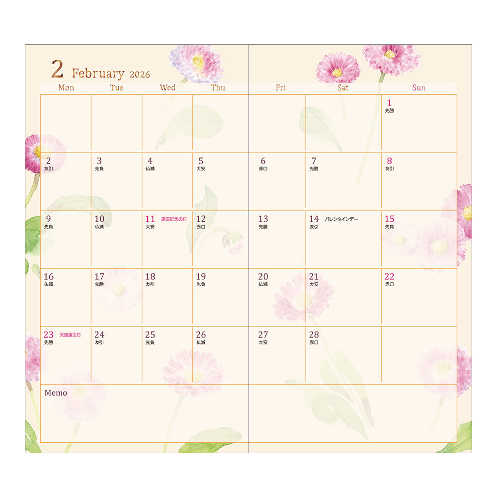 Midori Pocket Diary <Slim> Country Time Flower 2026